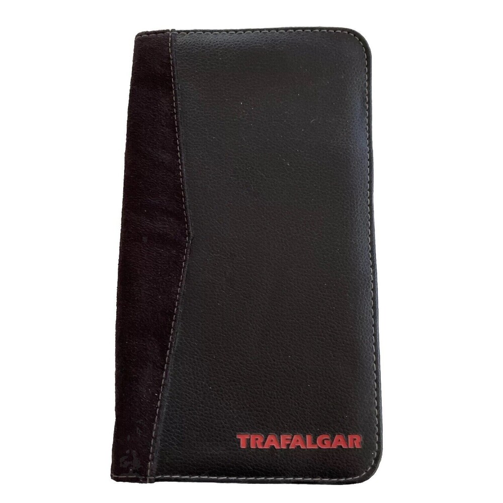 Trafalgar Passport Case Organizer Pen Holder Wallet Zip Around Black Red Letters